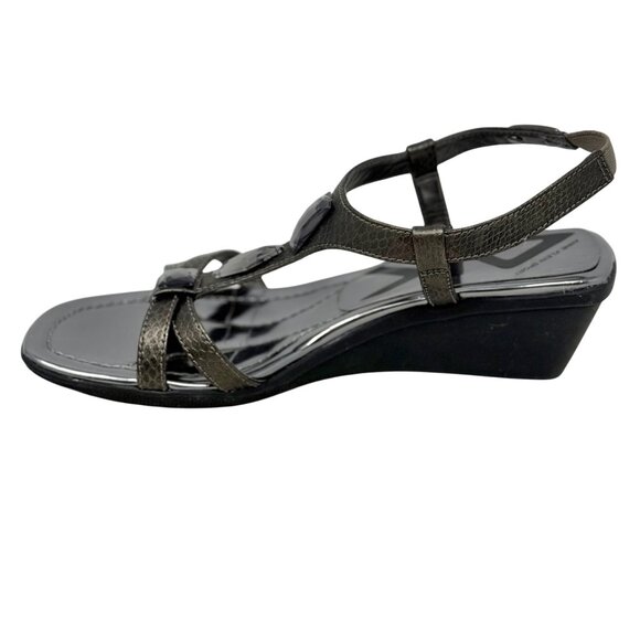 Anne Klein Makala Pewter Gray Wedge Sandals 7M Jewel Accents Ankle Strap - READ - Picture 6 of 15
